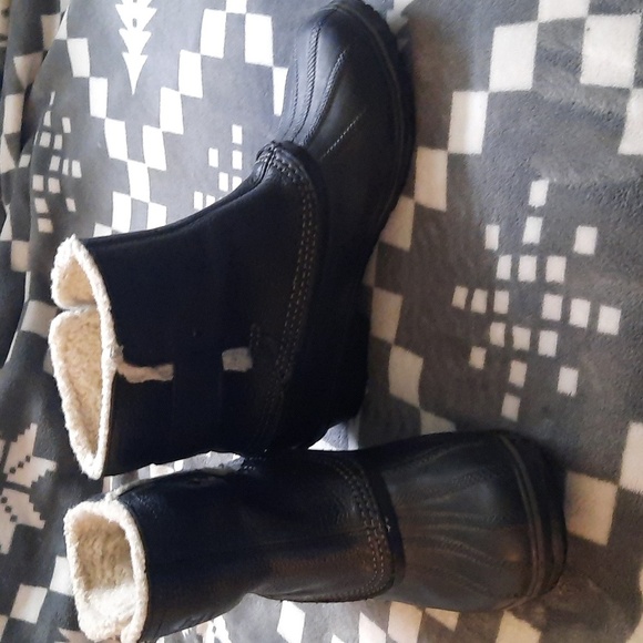 Sorel Black Leather Ankle Rubber Sherpa Lined Boots  NL2135-010 Size 9 - Picture 2 of 16